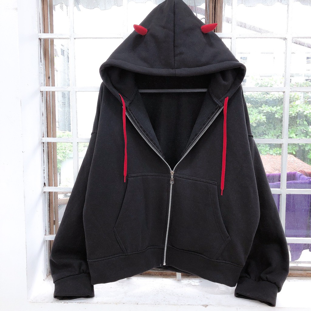 Áo Hoodie Sừng . Áo khoác nữ  HOT dễ thương. Hoodie trơn đen 2021.