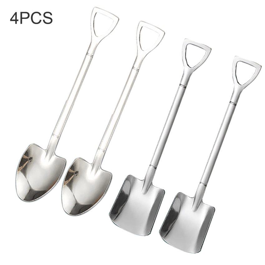 Set 4 Muỗng Cà Phê / Trà / Tráng Miệng Bằng Thép Không Gỉ Hình Xẻng