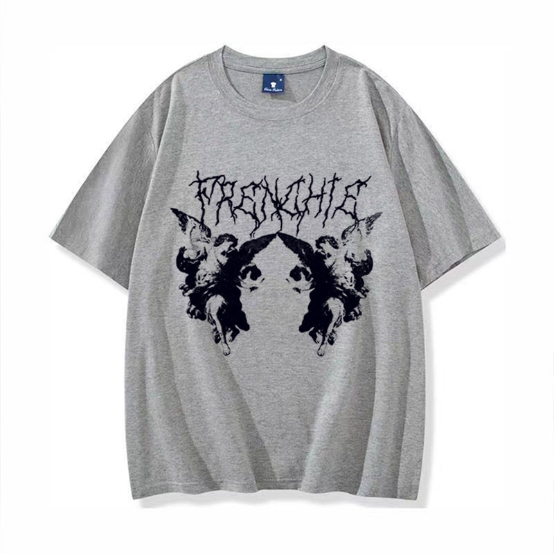 Áo nam Ngắn Tay Cổ Tròn In Chữ Core Y2k Yk2 Phong Cách Gothic