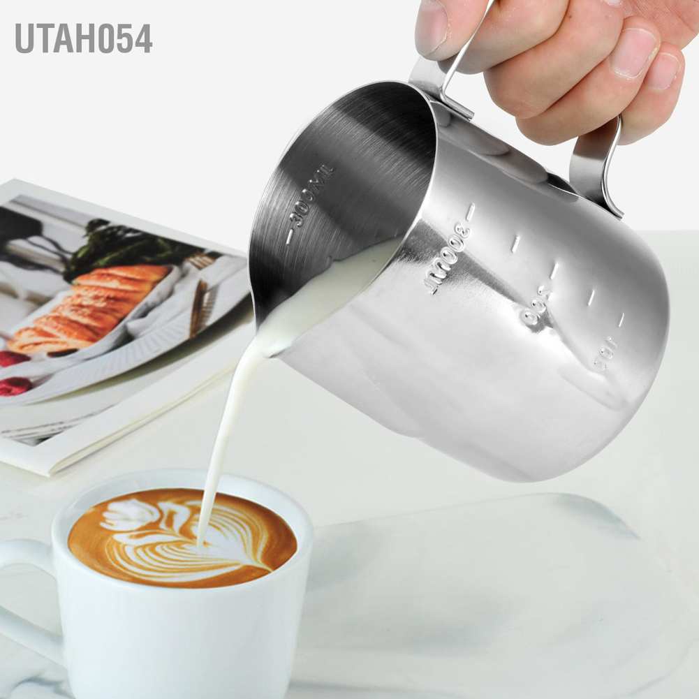Hàng HOT Sữa xoáy nước dày bằng thép không gỉ cà phê latte craft cup nghệ thuật với đôi quy mô Ca đánh sữa inox (có vạch chia) 350ml - 600ml - 1000ml【Utah054】