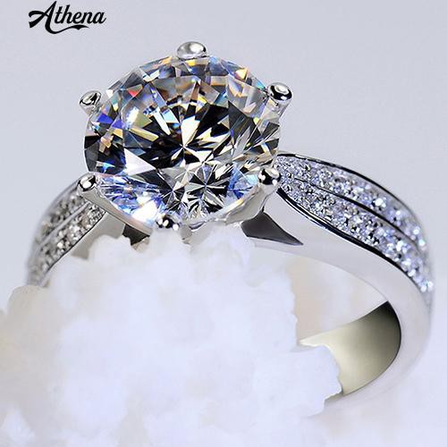 ATH_Women's Fashion Zircon Inlaid Ring Luxury Silver Plated Alloy Finger Ring Jewelry