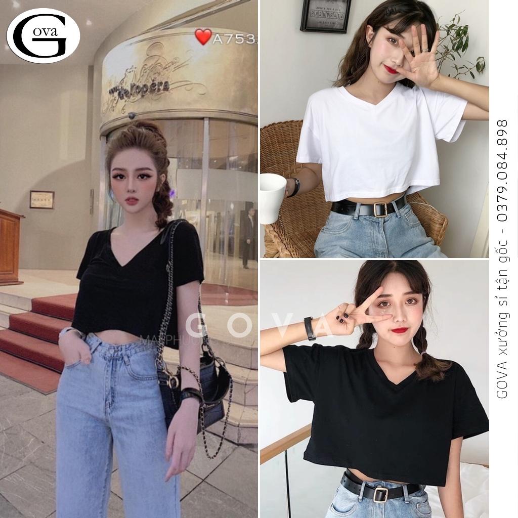 Áo Croptop CỔ TIM BASIC form rộng, Áo kiểu nữ ôm chất thun cotton mềm mát GOVA