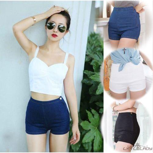 Quần short jeans lưng cao dáng ôm gợi cảm cho nữ