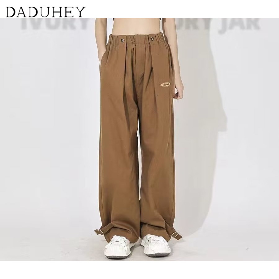 DaDuHey Autumn Solid Color Loose Straight Wide-Leg Pants Men's and Women's Japanese-Style Retro Khaki Overalls Casual Pants
