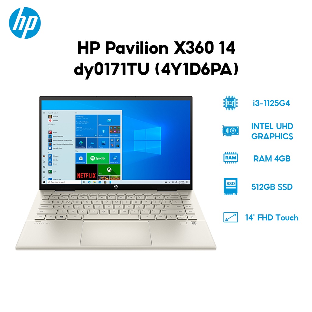 Laptop HP Pavilion X360 14-dy0171TU  4Y1D6PA i3-1125G4 | 4GB | 512GB | Intel UHD Graphics | 14' FHD Touch | Win 11