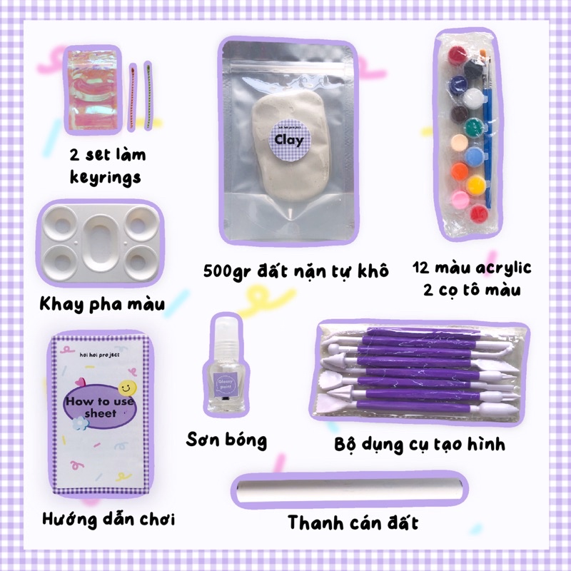 Set đất nặn tự khô đầy đủ dụng cụ | Clay set | Hoi hoi project