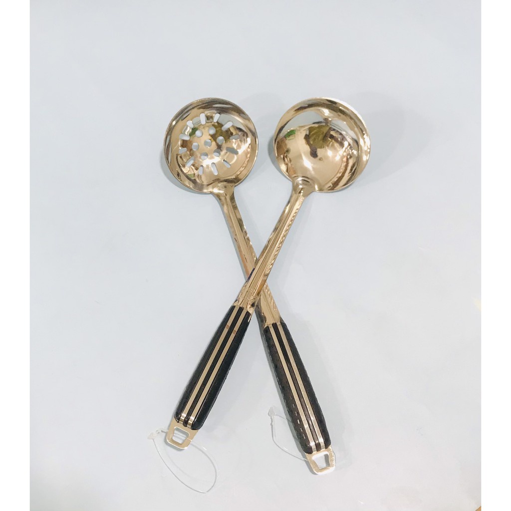 Vá múc canh inox cán đen cao cấp - Vá lỗ lọc thức ăn inox không gỉ sét cán đen dày xịn cao cấp