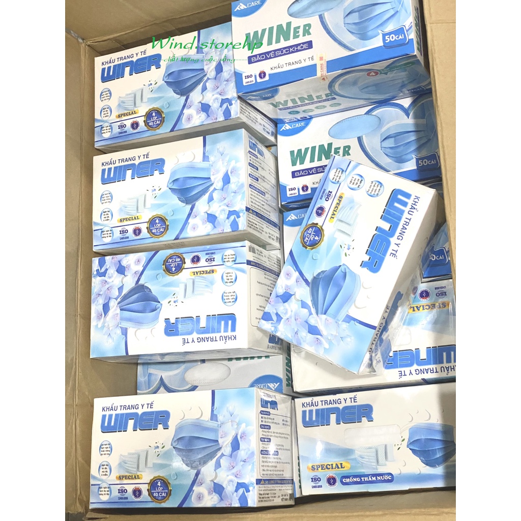 Khẩu Trang Y Tế Winer 4 Lớp Chính Hãng Hộp 40 Chiếc - Đóng Bịch Từng Chiếc - Chống Bụi Mịn - Kháng Khuẩn Cao Cấp