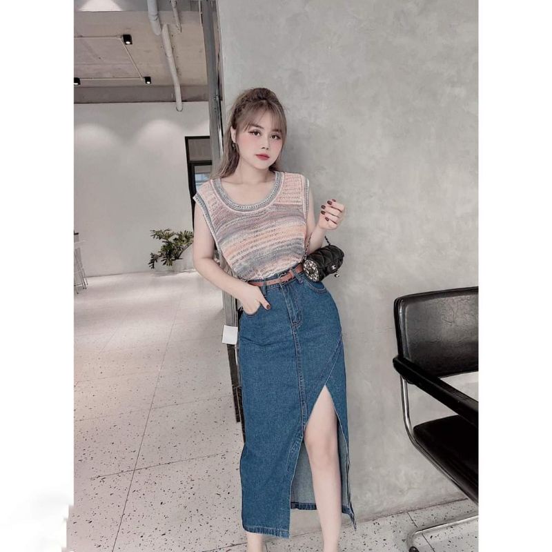 Chân váy dài xẻ tà vát chéo cá tính CV05