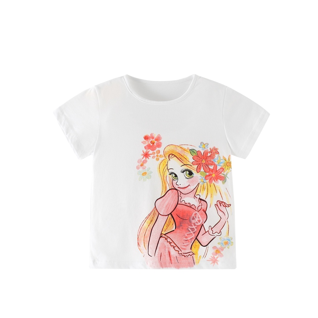Áo thun cotton cổ tròn tay ngắn in hoạt hình đáng yêu cho bé gái