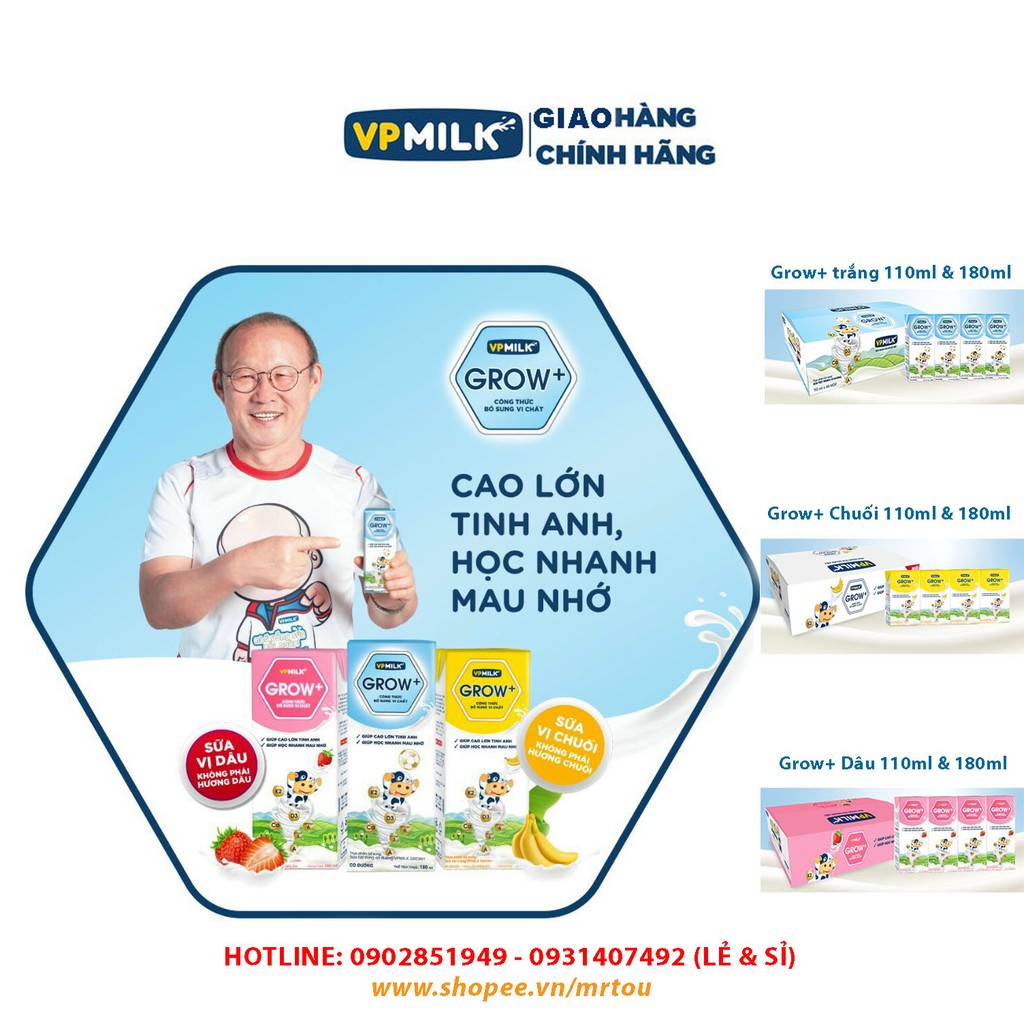 01 Thùng sữa tiệt trùng có đường VPMilk Grow+ dâu (110ml và 180ml) Ship hàng toàn quốc