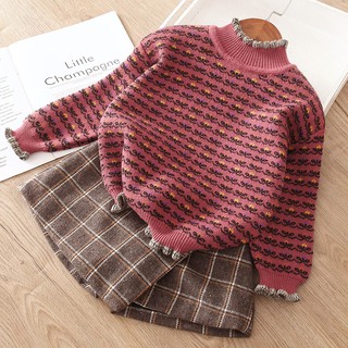 [Freeship] Áo len cho bé gái lót nỉ thu đông hoạ tiết vintage (Có ảnh thật và clip tự quay)