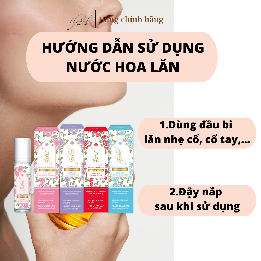 Nước hoa lăn nữ mini Thebol 8ml Eau de Parfum chiết xuất tinh dầu hương hoa tự nhiên lưu hương thơm lâu nhiều mùi hương