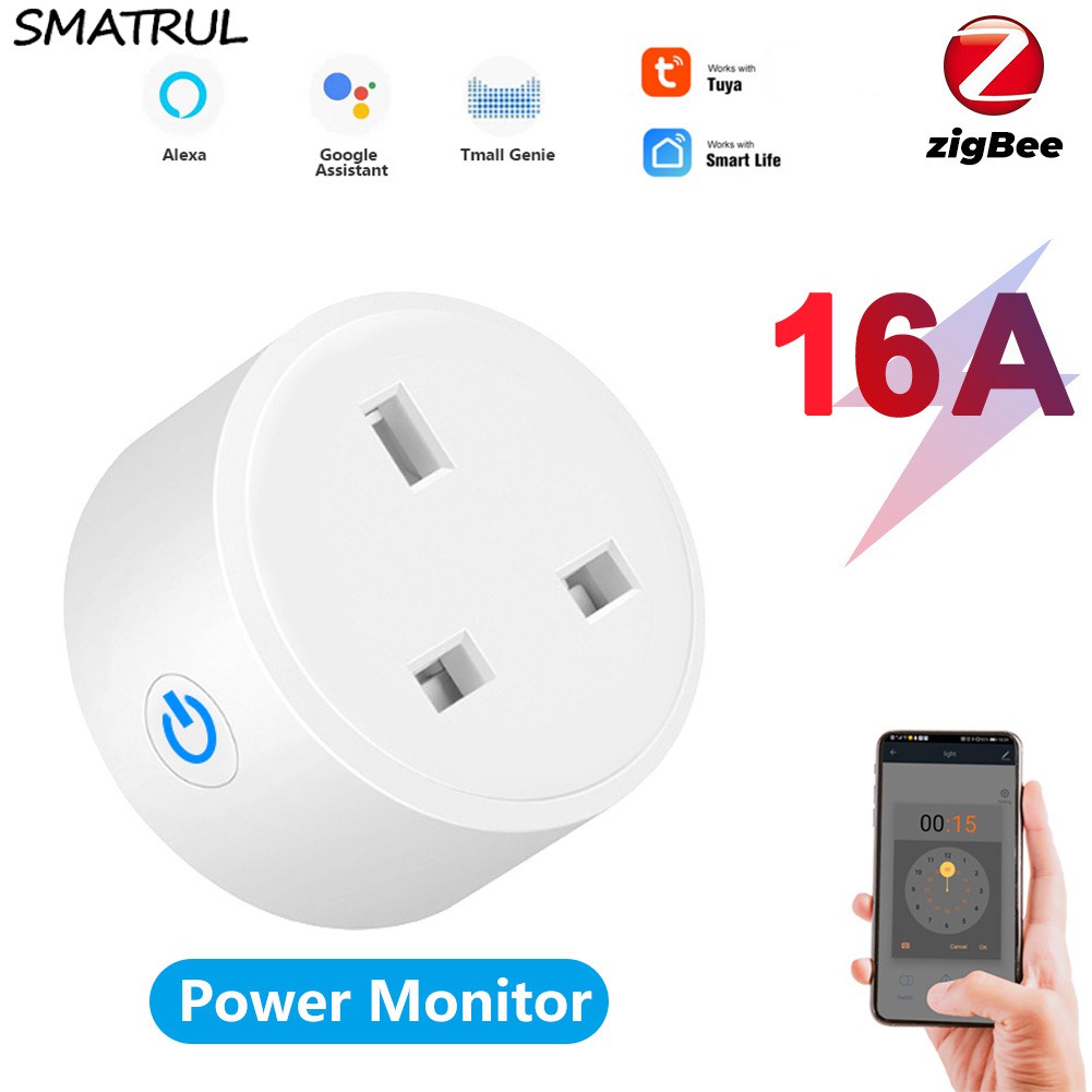 Ổ Cắm Wifi Thông Minh SMATRUL Tuya Zigbee 16A Phích Cắm UK Hỗ Trợ Điều Khiển Qua Ứng Dụng