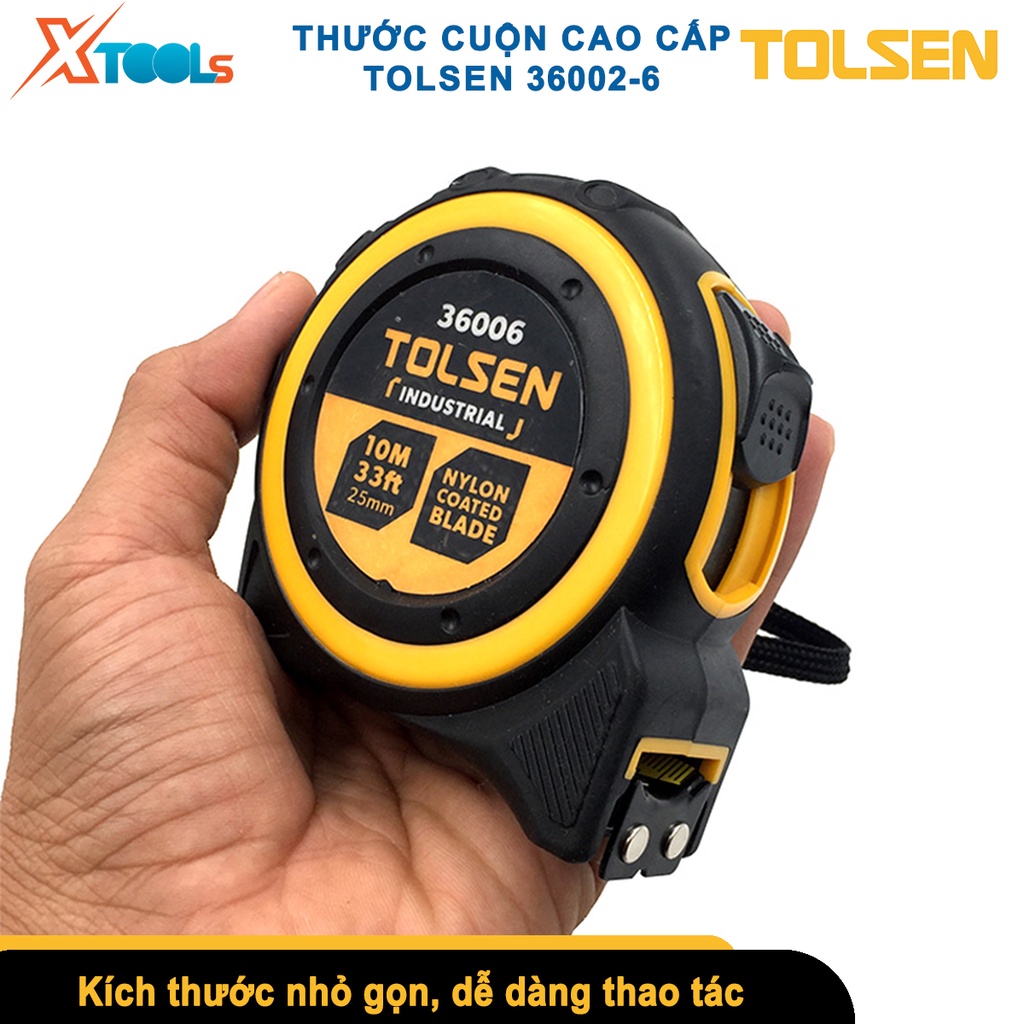 Thước cuộn thép nền vàng công nghiệp TOLSEN 3m-10m, thước dây cuốn tự động chất liệu ABS cứng chắc [CHÍNH HÃNG][XTOOLS]