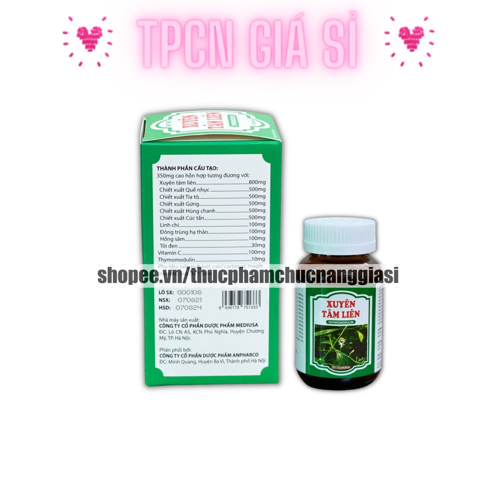 Viên uống Xuyên tâm liên bổ sung vitamin c, tía tô, húng chanh, thymomodulin, giảm ho - Chai 30 viên