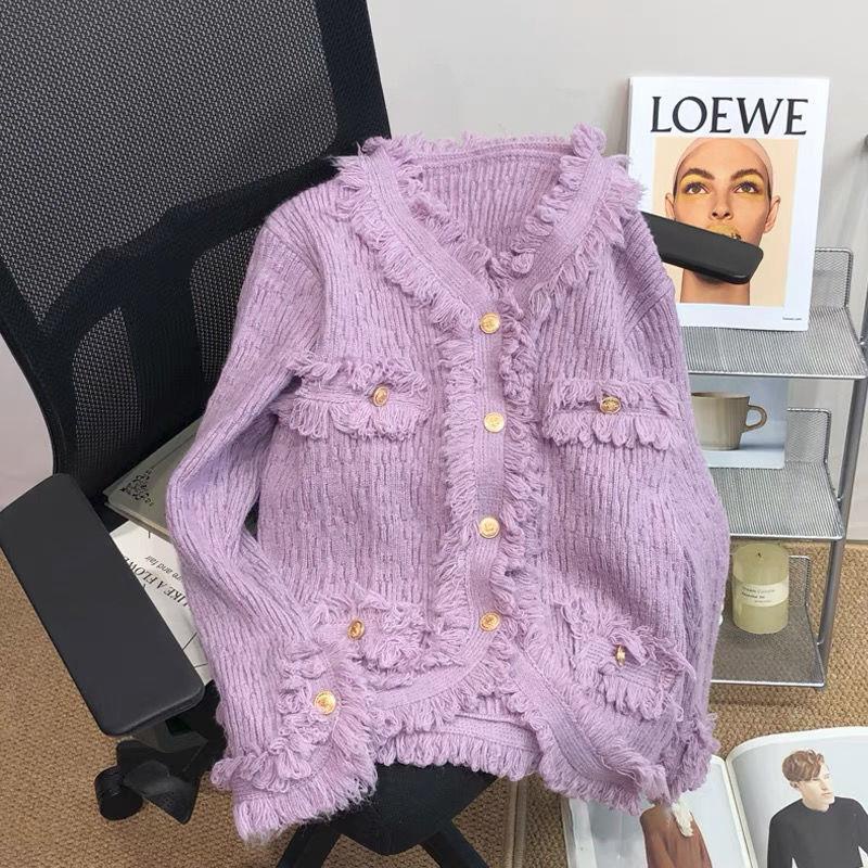 Áo Khoác Cardigan Dệt Kim Dáng Ngắn Phối Tua Rua Thời Trang Mùa Xuân 2022 Mới