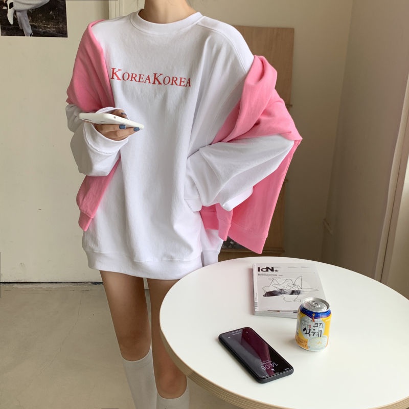 IELGY Áo sweater dài tay dáng rộng phong cách Harajuku Châu Âu cho nữ