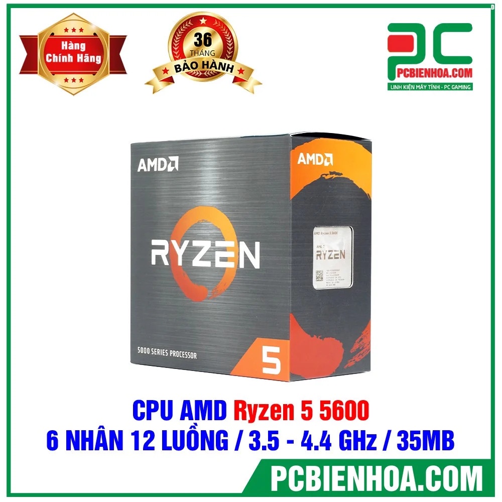 CPU- Bộ vi xử lí  AMD RYZEN 5 5600 ( 6 NHÂN 12 LUỒNG / 3.5 - 4.4 GHZ / 35MB ) hàng chính hãng 36T