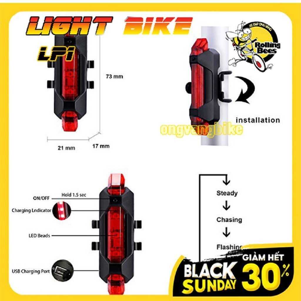 Đèn LED, Đèn Hậu, Đèn Đuôi Xe Đạp thể thao... Hoạt động bằng PIN sạc Micro USB