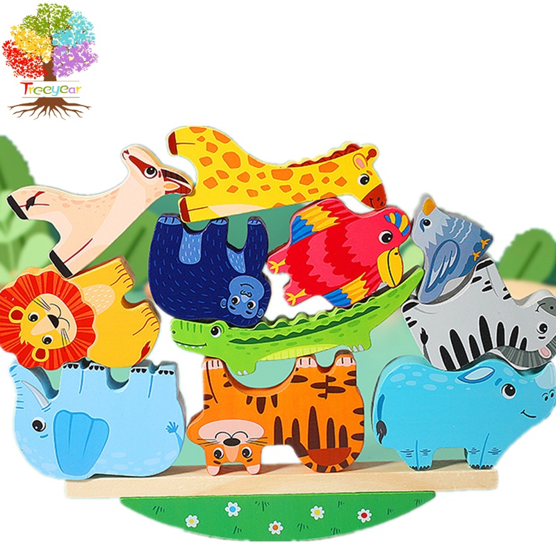 Đồ chơi xếp chồng Treeyear bằng gỗ hình động vật sở thú montessori dễ thương giáo dục kỹ năng