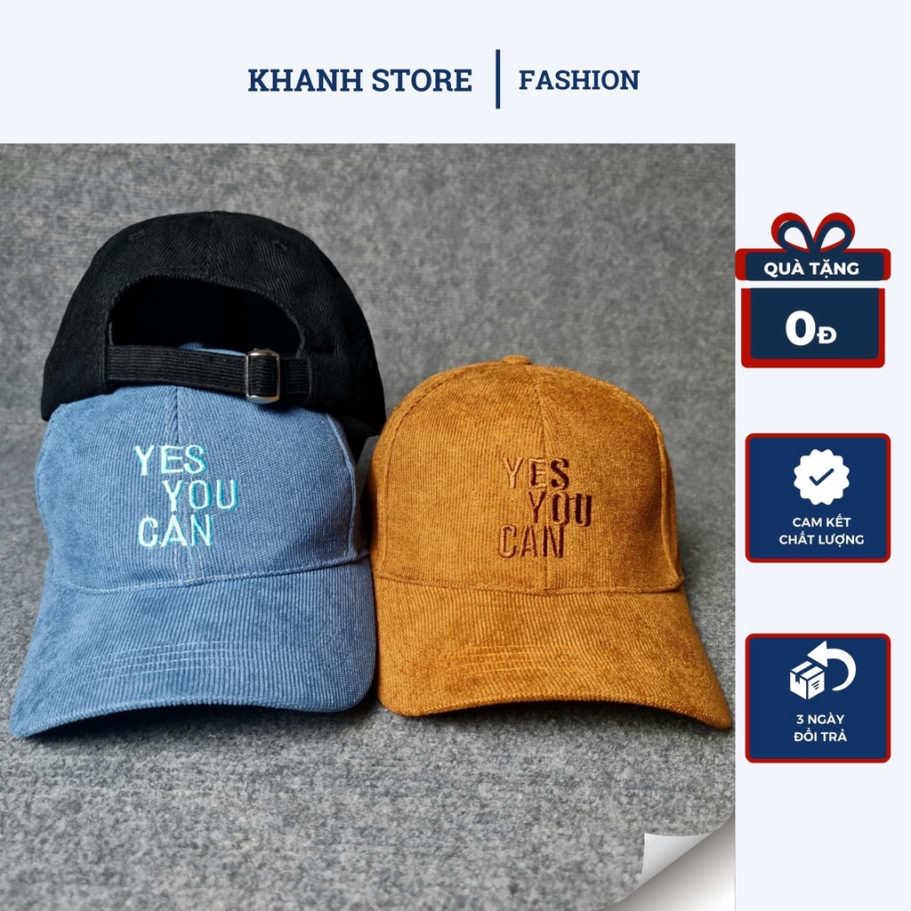 Nón kết, mũ lưỡi trai thêu chữ YES YOU CAN phong cách ulzzang form unisex