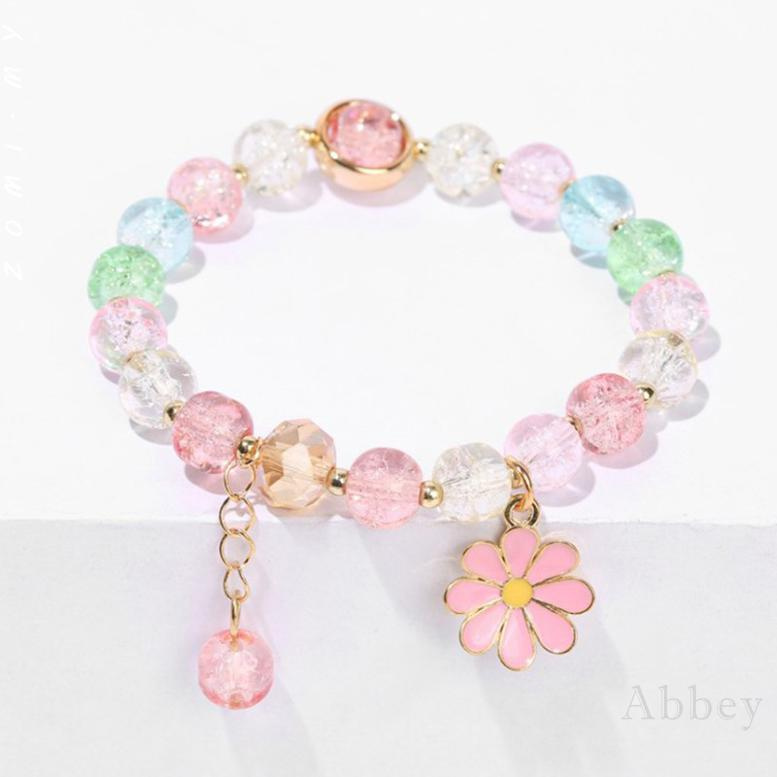 [Abbey] Chúng tôi hoa Hạt pha lê đáng yêu Daisy Charm Fortune Vòng tay cho phụ nữ Cô gái Vòng tay đeo Chuỗi tay Đồ trang sức