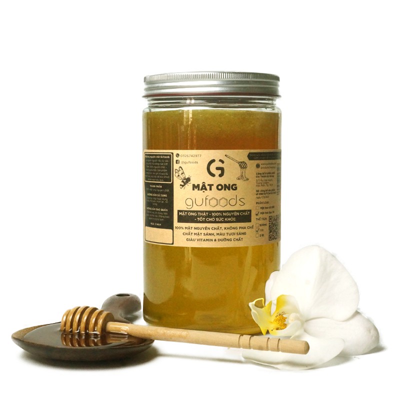 Mật ong nguyên chất GUfoods - Mật ong thật, 100% nguyên chất, Tốt cho sức khỏe