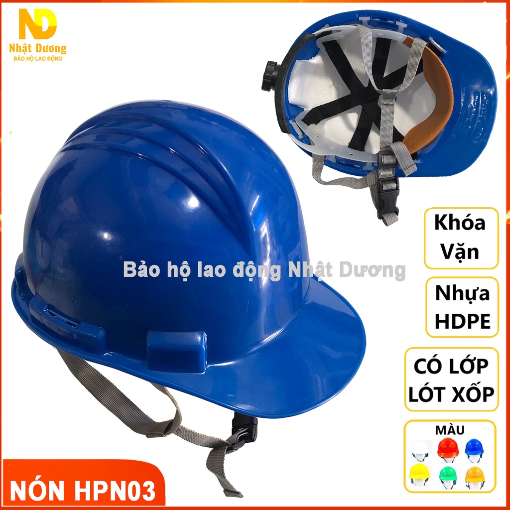 Mũ bảo hộ lao động có vành khóa vặn, nón lao động HP03 màu trắng/ vàng/ xanh/ cam