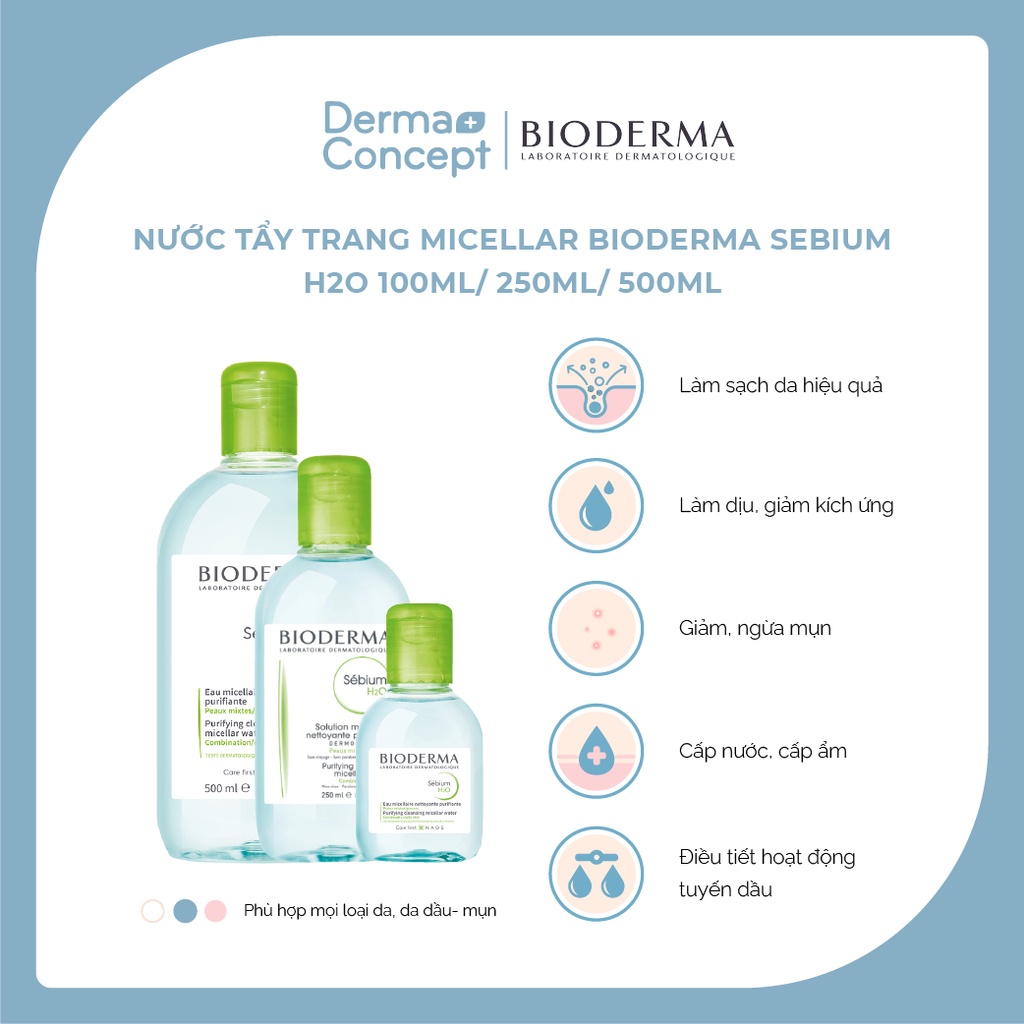 Nước tẩy trang Bioderma xanh Micellar Sebium H2O cho da dầu mụn 100ml/ 250ml/ 500ml [NHẬP KHẨU CHÍNH HÃNG 100%]