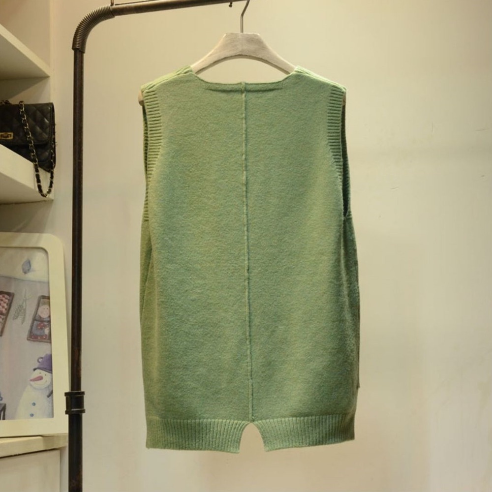 Áo Sweater Dệt Kim Không Tay Dáng Rộng Cổ Chữ V Cài Nút Màu Sắc Thời Trang Mùa Thu