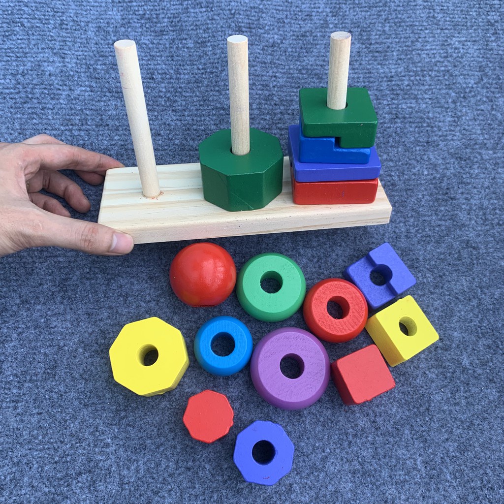 Đồ chơi thả khối cột gỗ ( 3 cột ) thông minh luyện phản xạ và tư duy, đồ chơi giáo dục Montessori