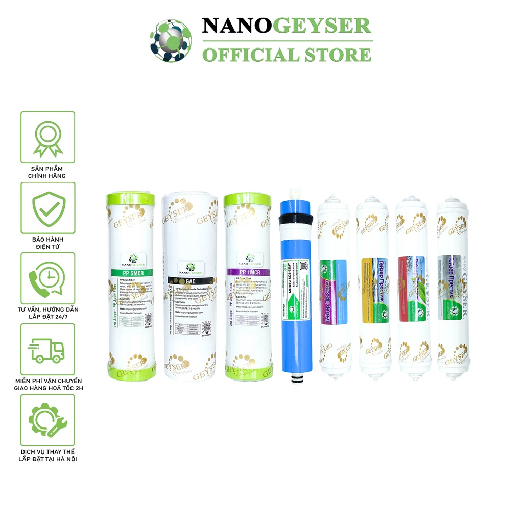 Bộ 8 lõi lọc nước dùng cho các dòng máy RO, Nano Geyser RO Eco, Kangaroo, Karofi...