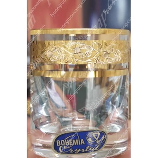 Bộ 6 ly pha lê uống whisky bia nước 280 ml mạ vàng hoa mai Tiệp Khắc