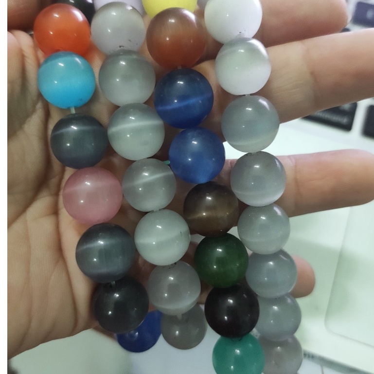 1viên đá Đá mắt mèo nhiều màu, size 12mm làm vòng tay phong thuỷ