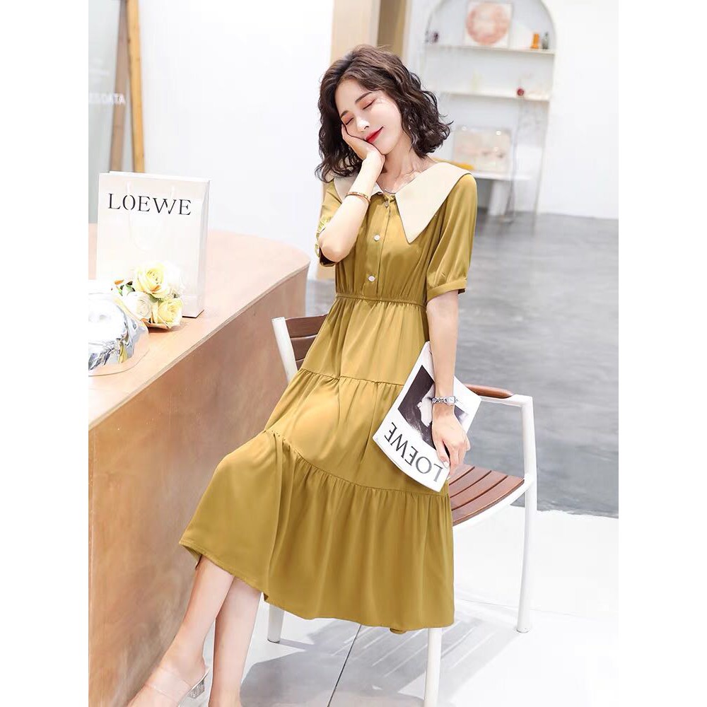 Đầm nữ, cổ bẻ dễ thương, thời trang, chất chéo nhung, thoáng mát,phù hợp đi tiệc đi du lịch YT. 01781