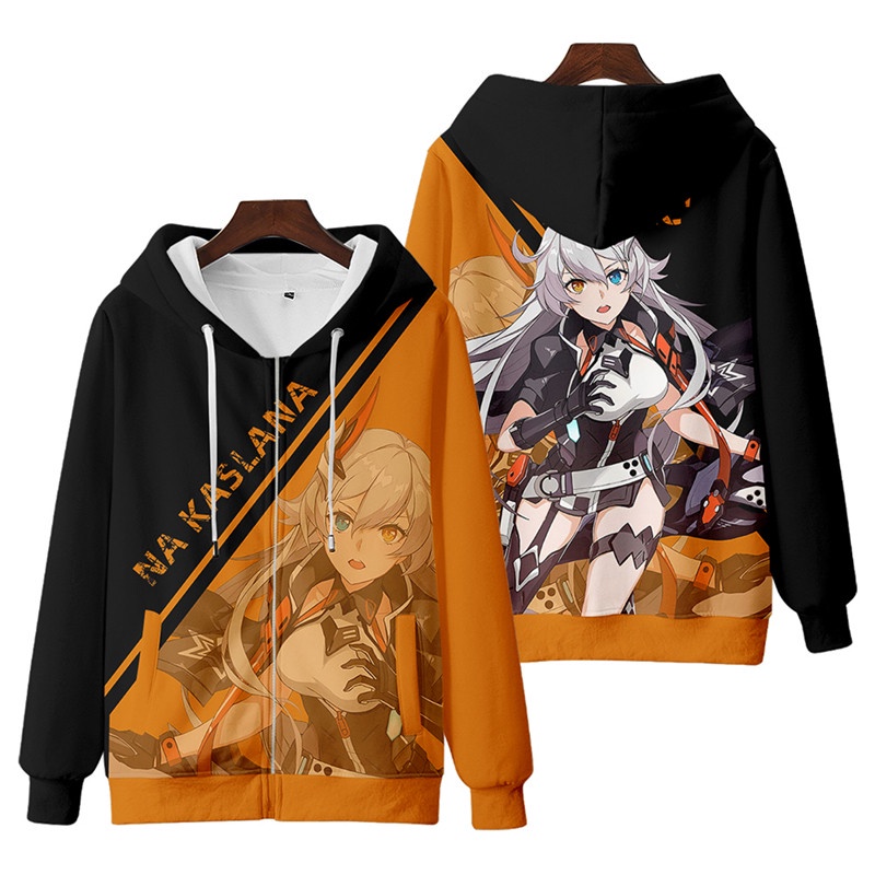 Áo Khoác Hoodie Tay Dài Dáng Rộng Có Khóa Kéo In Hình Honkai Va Chạm 3 Kiana Kaslana 3D Thời Trang Unisex 2022