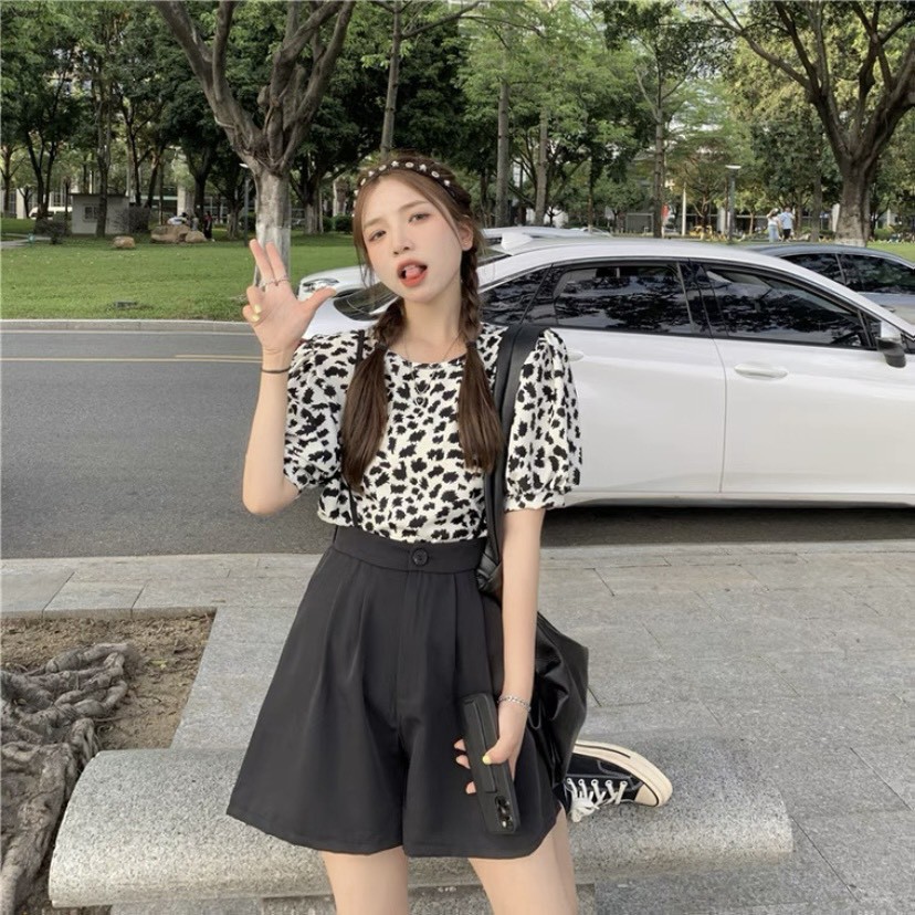 Set áo họa tiết quần short đùi yếm Ulzzang Style  Hàng quảng Châu