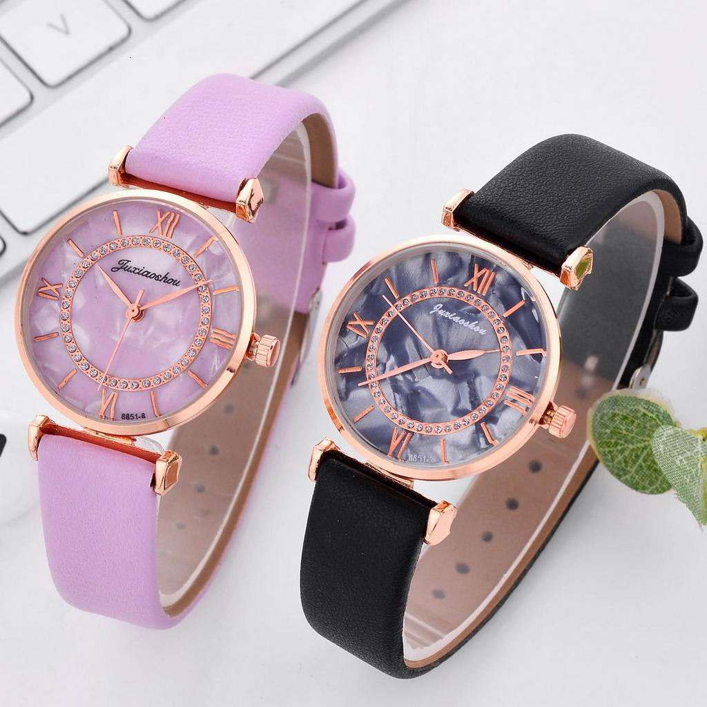 Đồng Hồ Nữ Dây Da Mặt Đá Hoa Cương Thời Trang