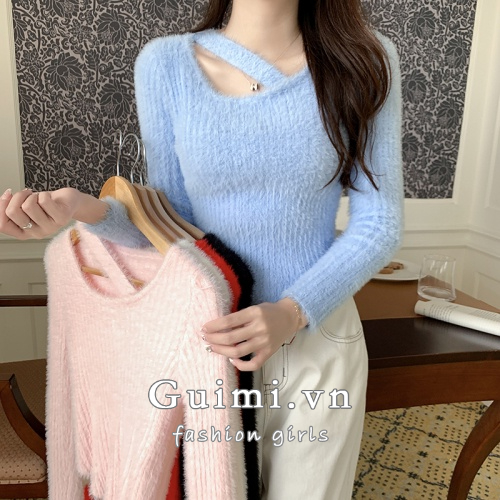 Áo Len Tay Dài Ôm Dáng Màu Sắc Đơn Giản Thời Trang Thu Đông Hàn Quốc