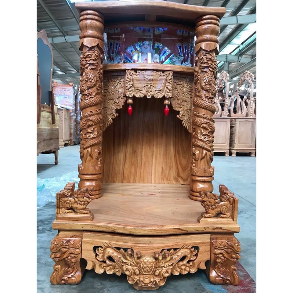 Bàn thờ thần tài ông địa gỗ gõ đỏ 60 X 98cm, bàn thờ ông địa trạm rồng , bàn thờ ông địa