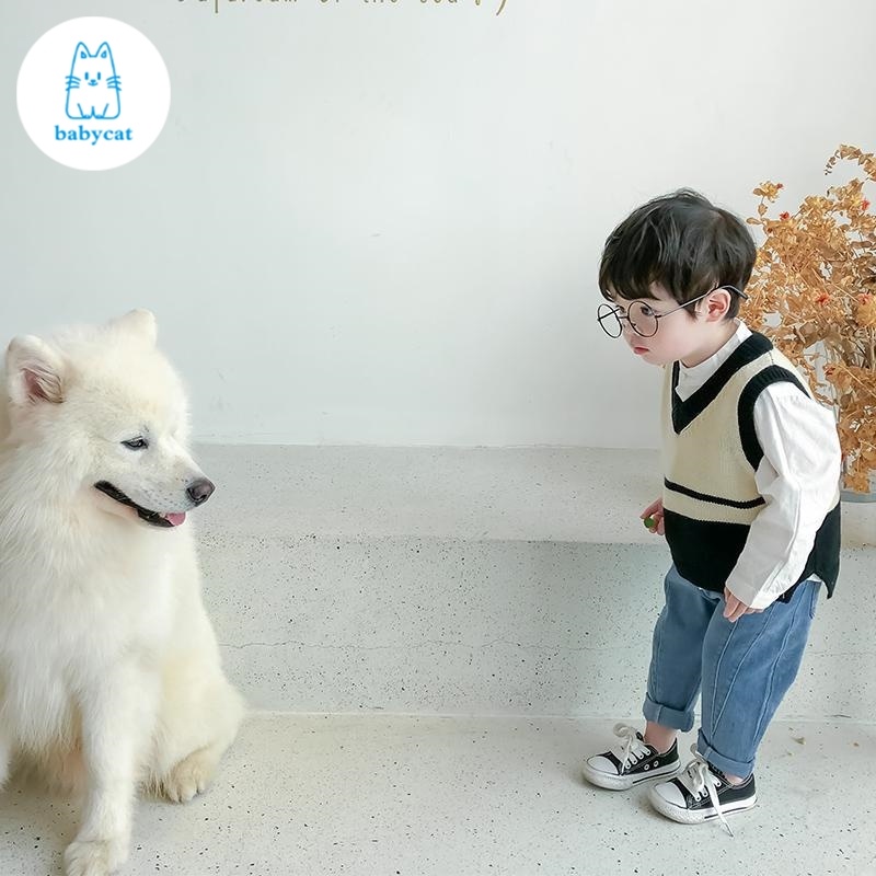 Áo Sweater Dệt Kim Không Tay Phong Cách Hàn Quốc Thời Trang Xuân Thu Hàng Mới 2021 Dành Cho Bé Trai