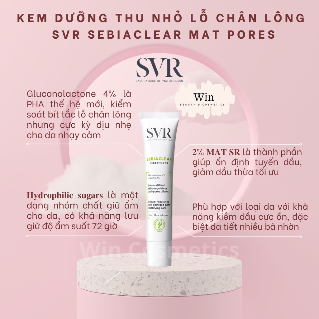 Kem dưỡng SVR SEBIACLEAR Mat + Pores kiềm dầu thu nhỏ lỗ chân lông