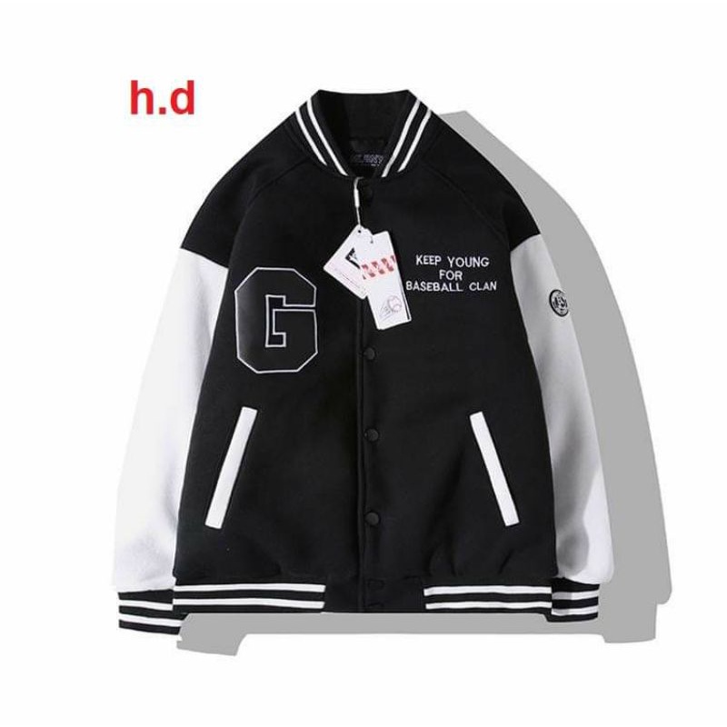 Áo khoác Bomber jacket Chữ G vs FChất nỉ dày dặn đẹp freesize 53kgphong cách hàn quốc nam nữ unisex