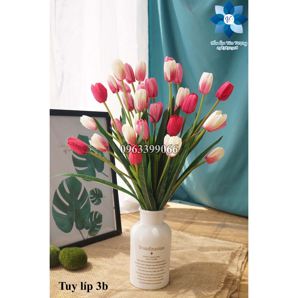 Hoa tulip giả- Hoa Tu Lip cành 3 bông trang trí decor