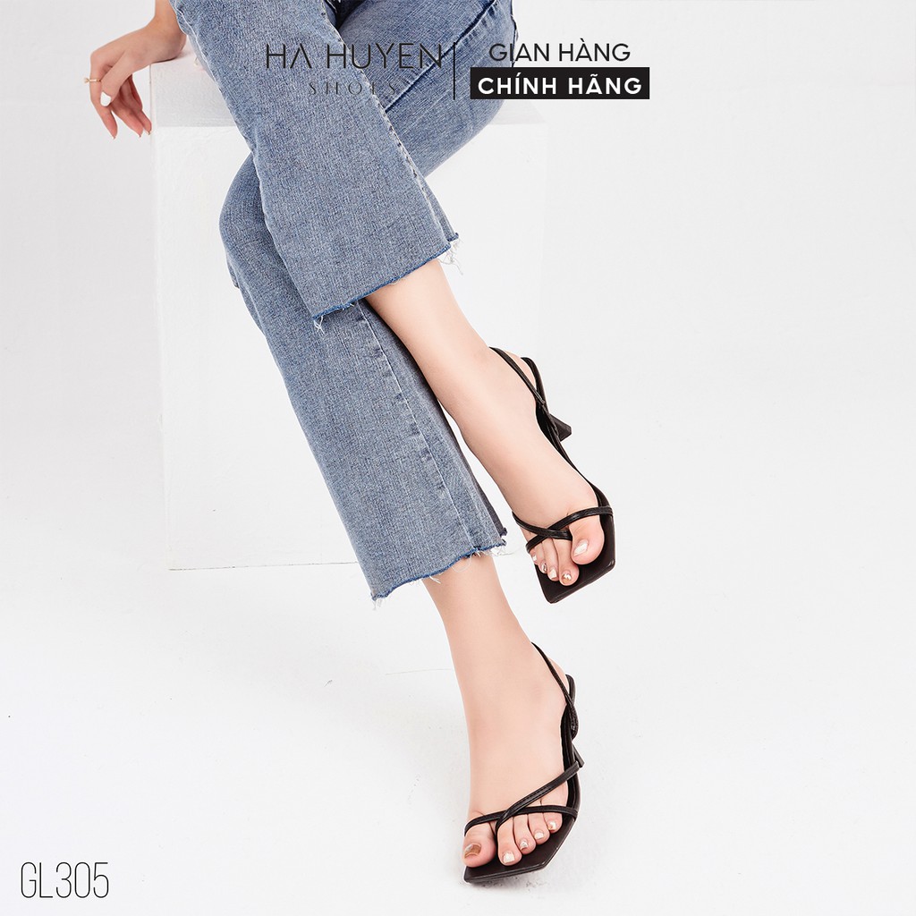 Guốc xỏ ngón nữ Hà Huyền Shoes mũi vuông quai chun gót nhọn 7 phân - GL305