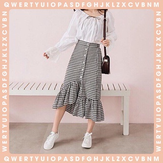 Chân Váy Đuôi Cá Tà Lệch Caro Dài - CÓ SẴN