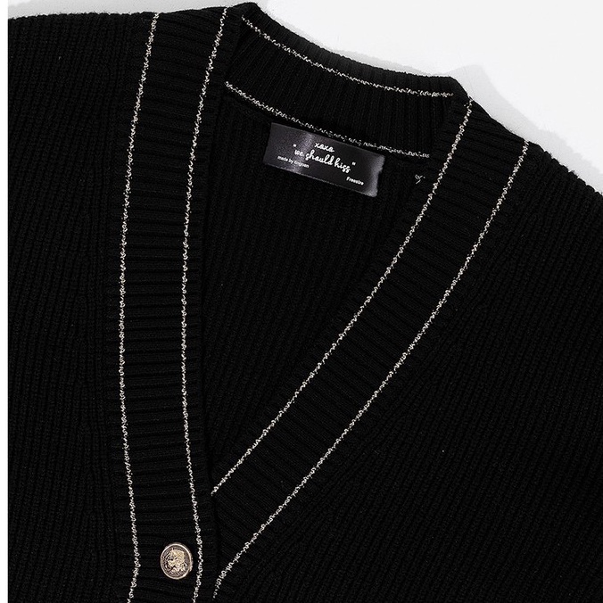 TINGOAN®  - Áo len xù cardigan đen viền kim tuyến nhũ vàng CRUSH CARDIGAN V2/BL bản mới nhất năm 2023