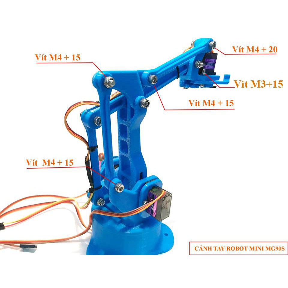 CÁNH TAY ROBOT MEARM 4 BẬC TỰ DO in 3D sử dụng 4 động cơ SG90 (sản phẩm chưa được lắp ráp, giao màu ngẫu nhiên)