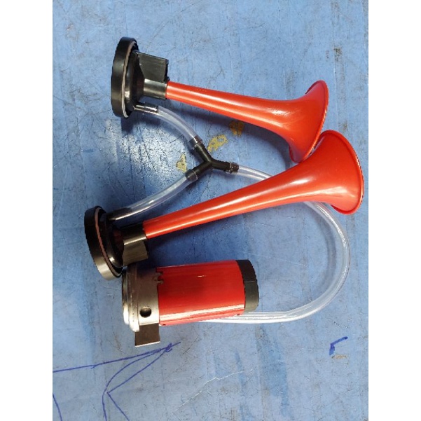Còi hơi, kèn sinh hơi 2 loa đỏ, còi tạo hơi cho xe không có bình hơi điện 12v và 24v